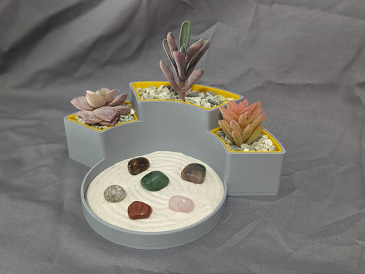 Zen Garden with Tools and Lush Plants